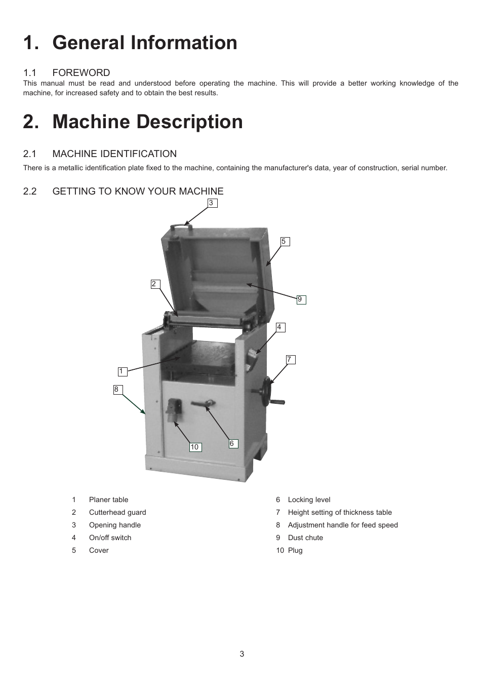General information, Machine description | RIKON Power Tools 23-400 User Manual | Page 3 / 22