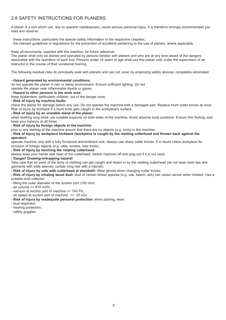 8 safety instructions for planers | RIKON Power Tools 23-400 User Manual | Page 5 / 22