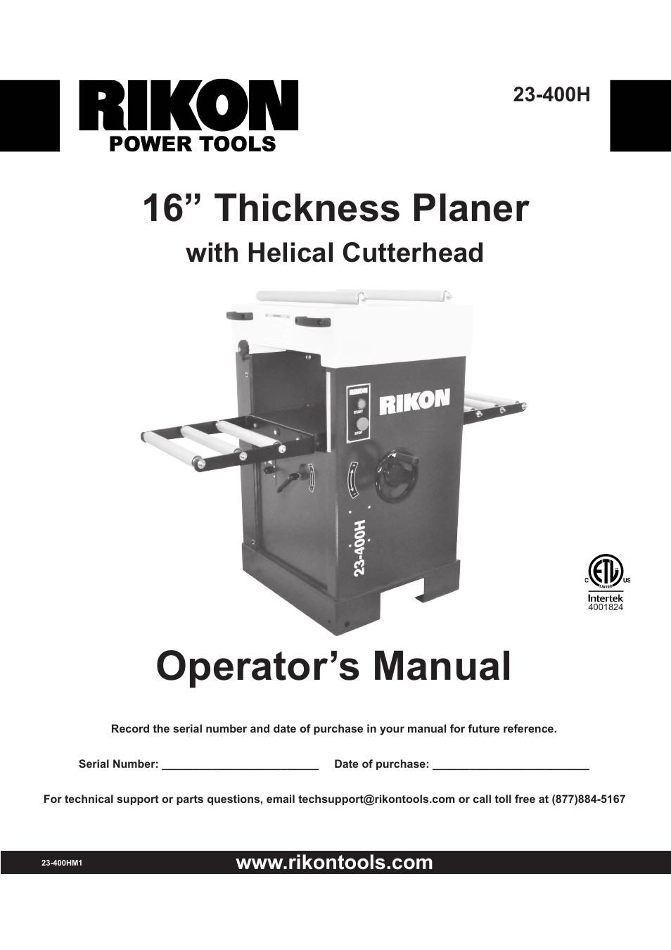 RIKON Power Tools 23-400H User Manual | 28 pages