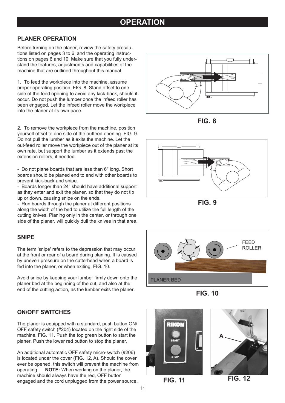 Operation, Fig. 9, Fig. 10 | Fig. 11 fig. 12, Fig. 8 | RIKON Power Tools 23-400H User Manual | Page 11 / 28