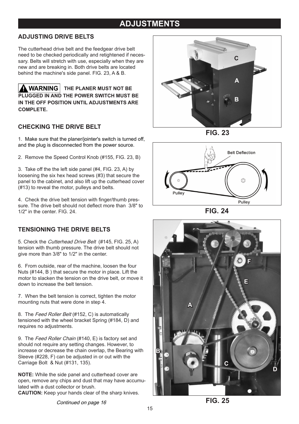 Adjustments, Fig. 23, Fig. 24 fig. 25 | RIKON Power Tools 23-400H User Manual | Page 15 / 28