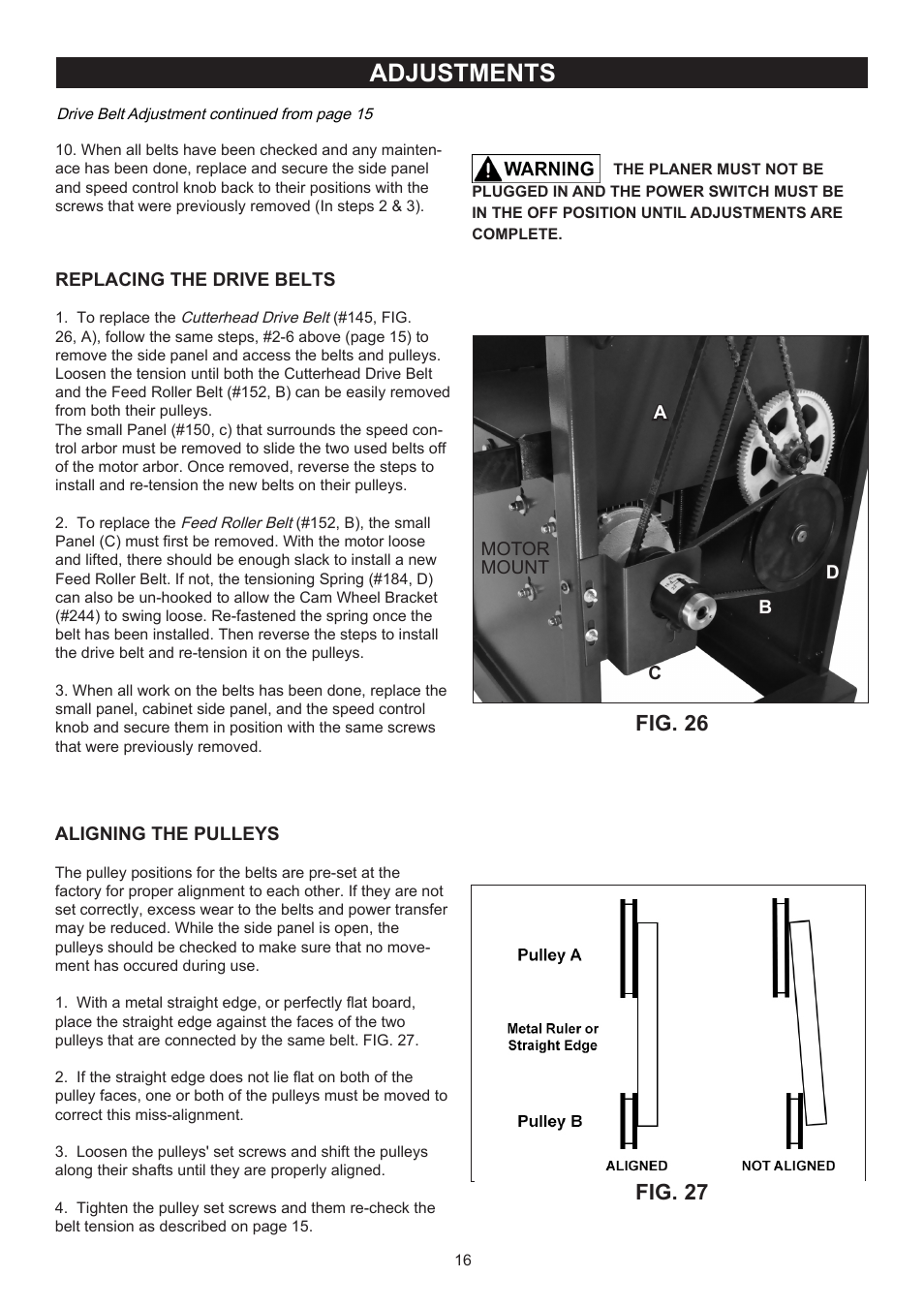Adjustments, Fig. 27, Fig. 26 | RIKON Power Tools 23-400H User Manual | Page 16 / 28