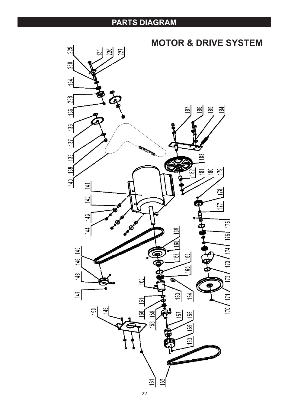 Motor & drive system | RIKON Power Tools 23-400H User Manual | Page 22 / 28