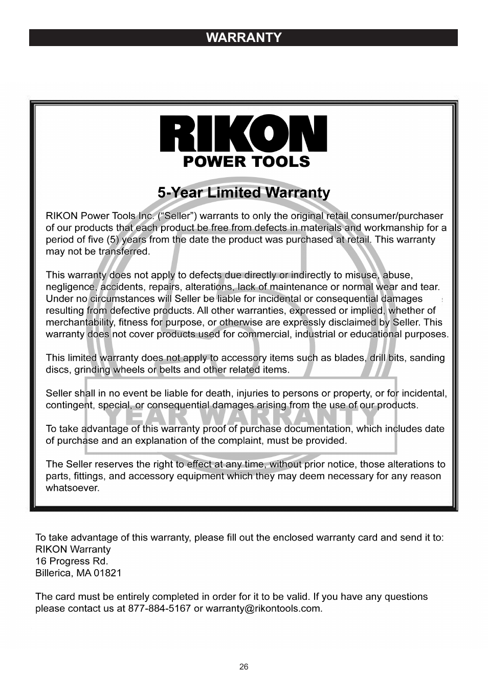 RIKON Power Tools 23-400H User Manual | Page 26 / 28