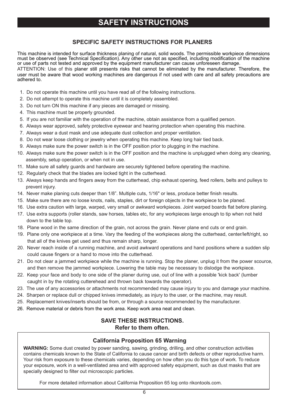 Safety instructions | RIKON Power Tools 23-400H User Manual | Page 6 / 28