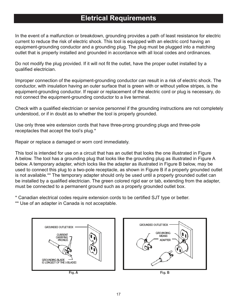 Eletrical requirements | RIKON Power Tools 25-010 User Manual | Page 17 / 26