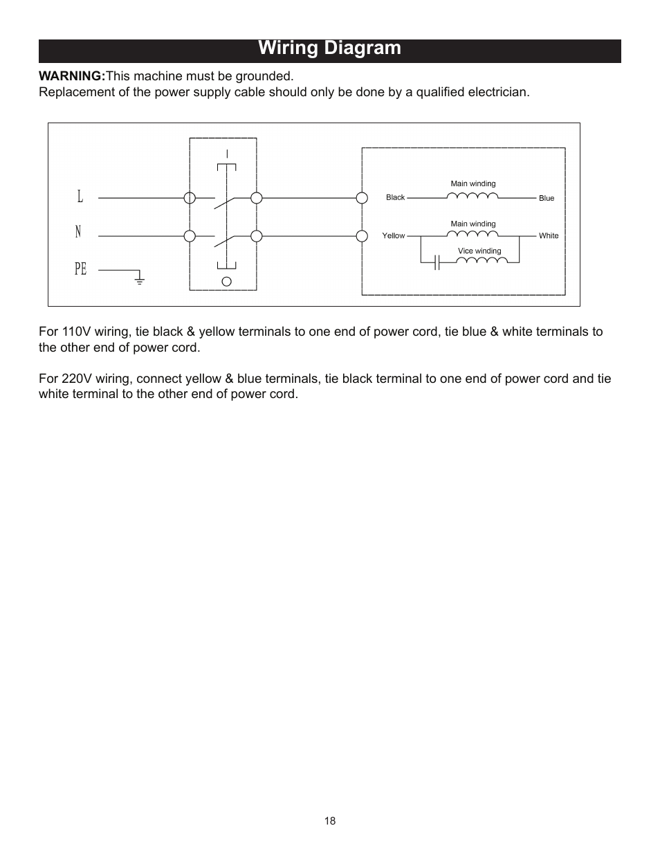 Wiring diagram | RIKON Power Tools 25-010 User Manual | Page 18 / 26
