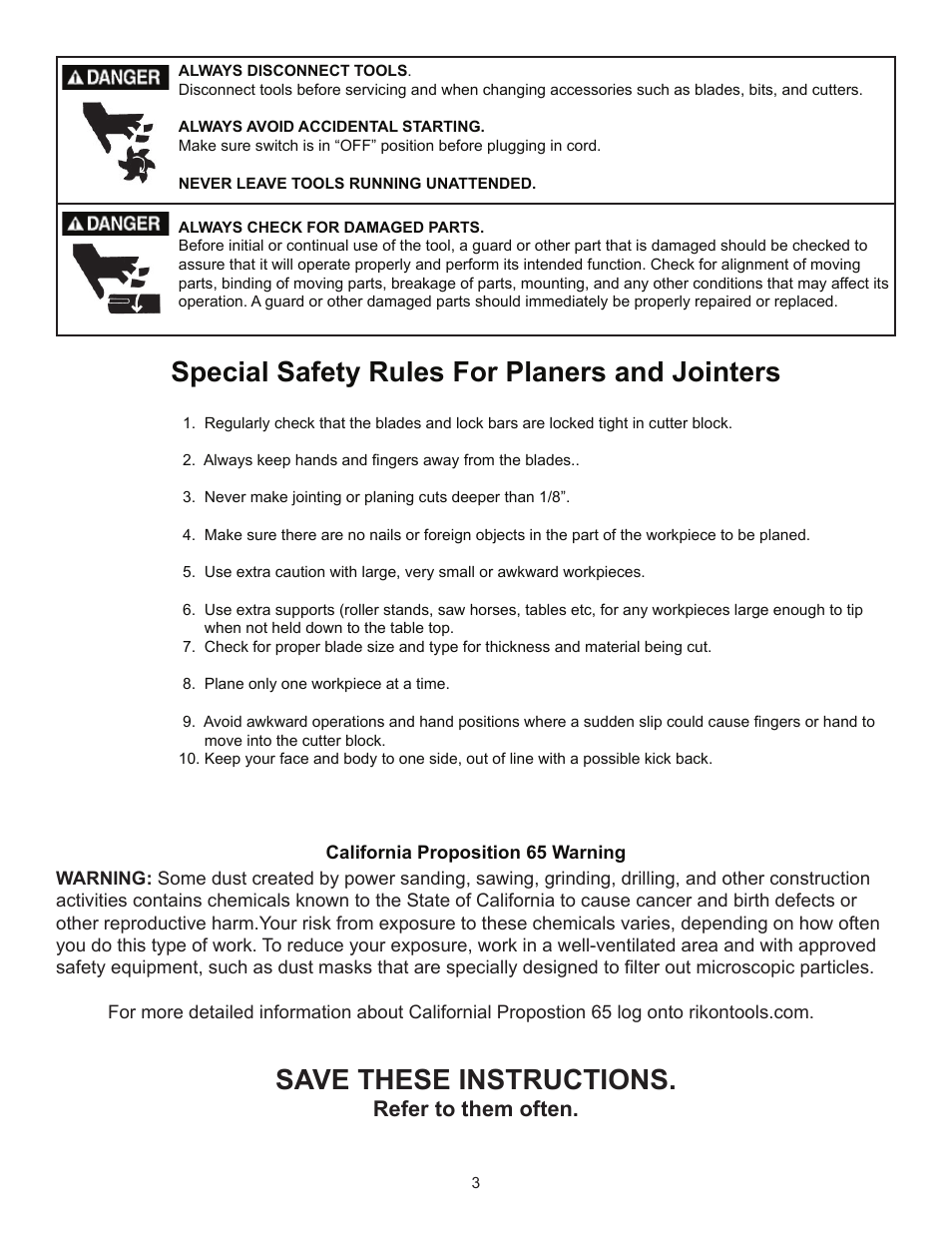 Refer to them often | RIKON Power Tools 25-010 User Manual | Page 3 / 26