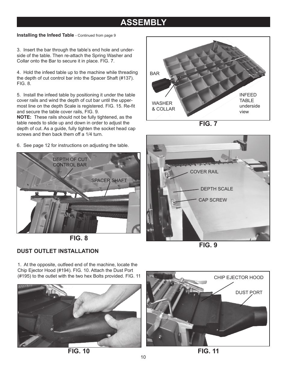 Assembly, Fig. 7 fig. 8 fig. 9, Fig. 11 fig. 10 | RIKON Power Tools 25-010H User Manual | Page 10 / 32