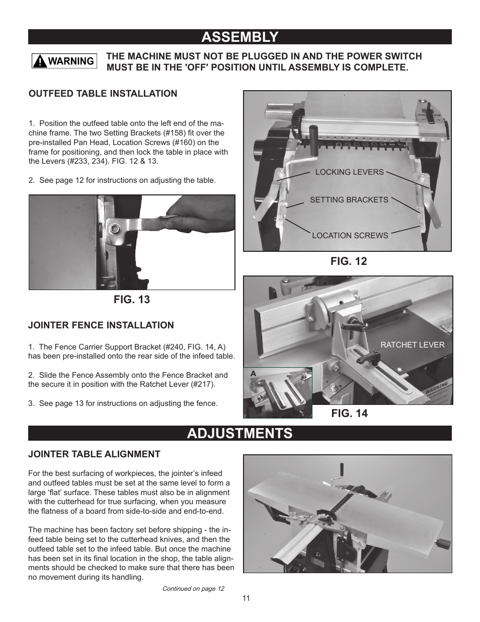 Assembly, Adjustments, Fig. 13 fig. 12 | Fig. 14 | RIKON Power Tools 25-010H User Manual | Page 11 / 32