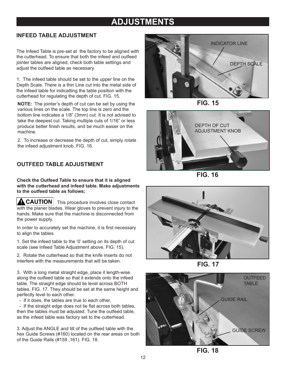 Adjustments, Fig. 17 fig. 16, Fig. 15 | Fig. 18 | RIKON Power Tools 25-010H User Manual | Page 12 / 32
