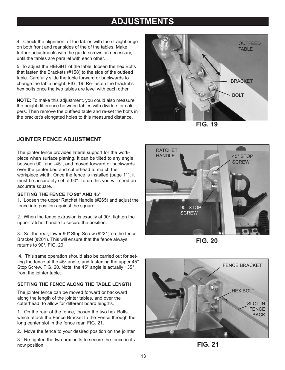 Adjustments, Fig. 19, Fig. 20 fig. 21 | RIKON Power Tools 25-010H User Manual | Page 13 / 32