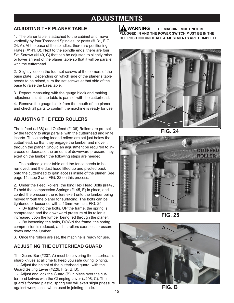 Adjustments, Fig. 24, Fig. 25 | Fig. b | RIKON Power Tools 25-010H User Manual | Page 15 / 32