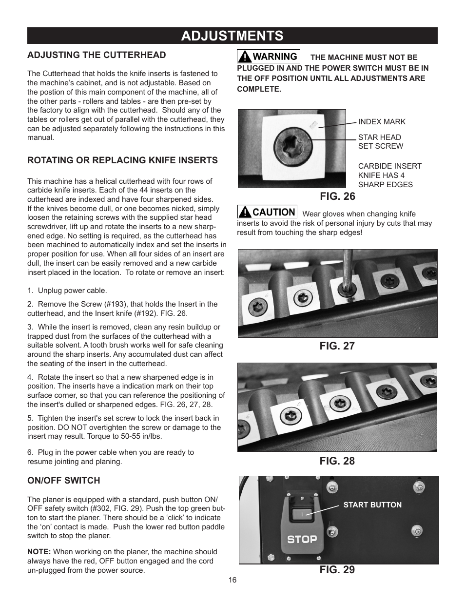 Adjustments, Fig. 29 | RIKON Power Tools 25-010H User Manual | Page 16 / 32