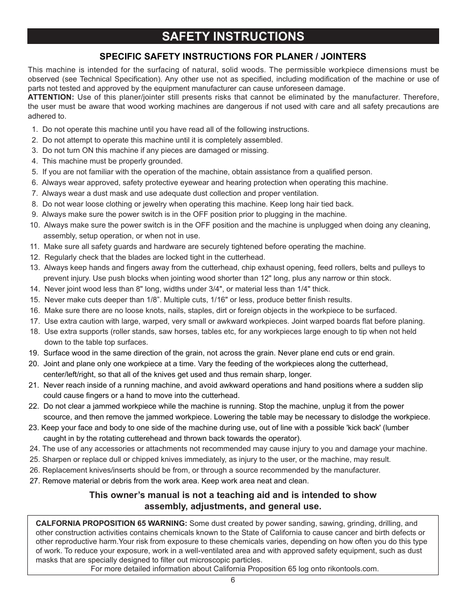 Safety instructions | RIKON Power Tools 25-010H User Manual | Page 6 / 32