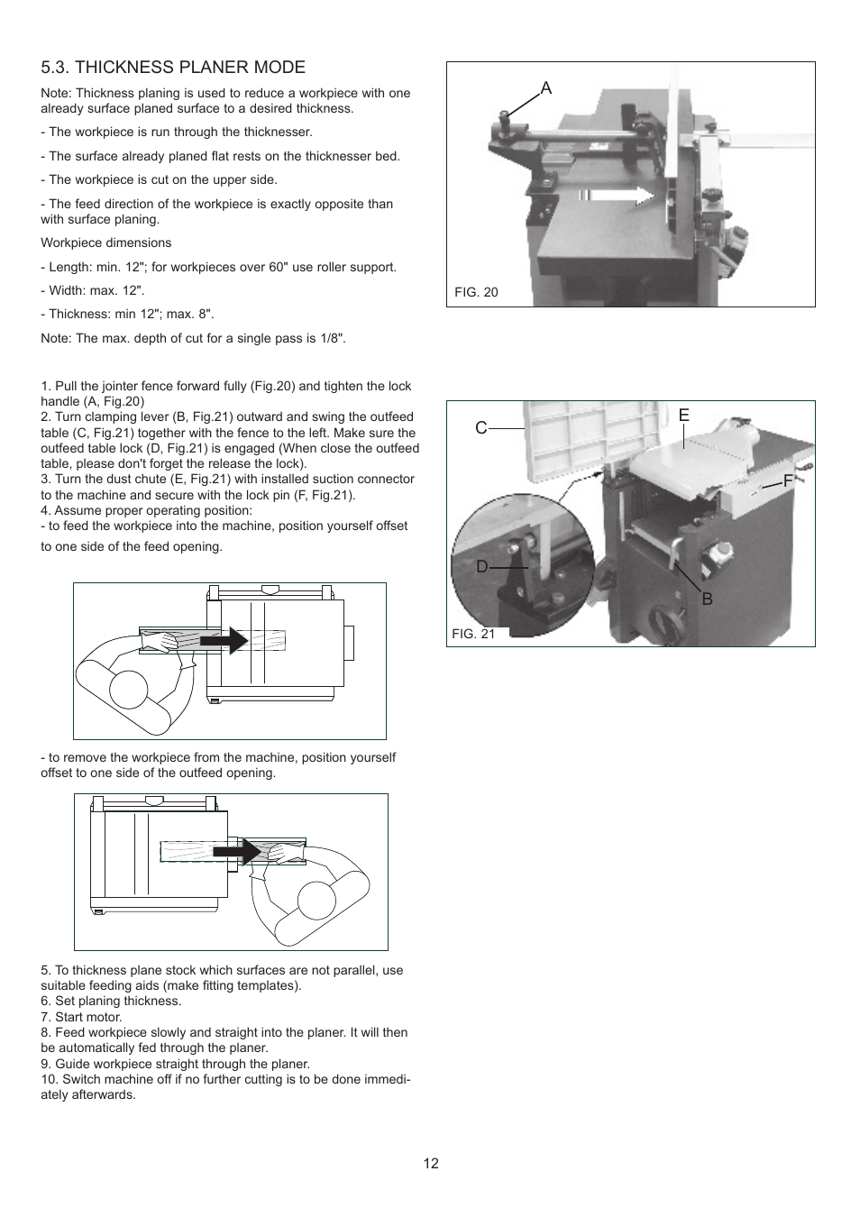 Thickness planer mode, Ac d e b | RIKON Power Tools 25-200 User Manual | Page 12 / 26