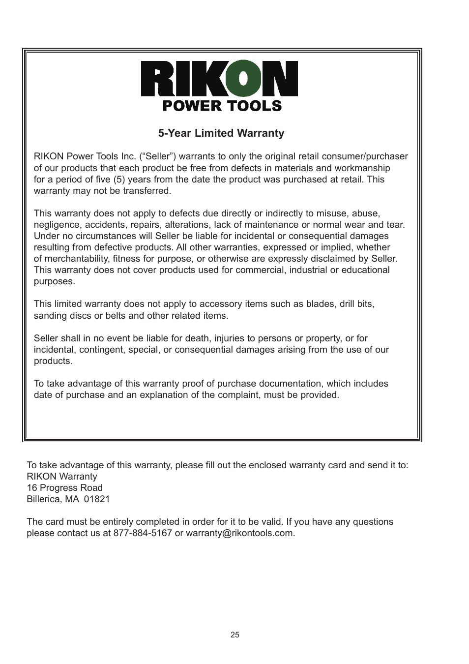 RIKON Power Tools 25-200 User Manual | Page 25 / 26