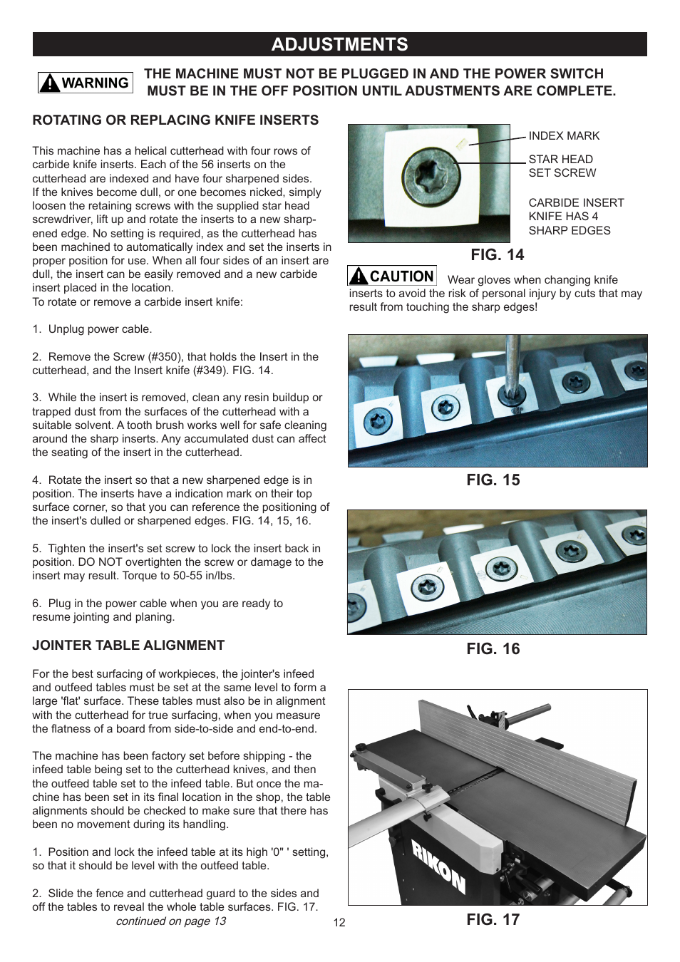 Adjustments, Fig. 17 | RIKON Power Tools 25-200H User Manual | Page 12 / 36