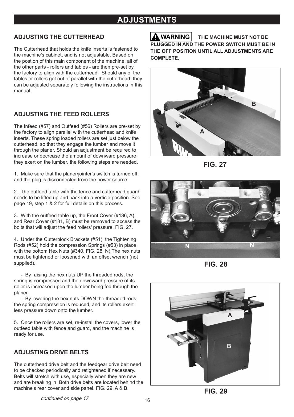 Adjustments, Fig. 27 fig. 28, Fig. 29 | RIKON Power Tools 25-200H User Manual | Page 16 / 36