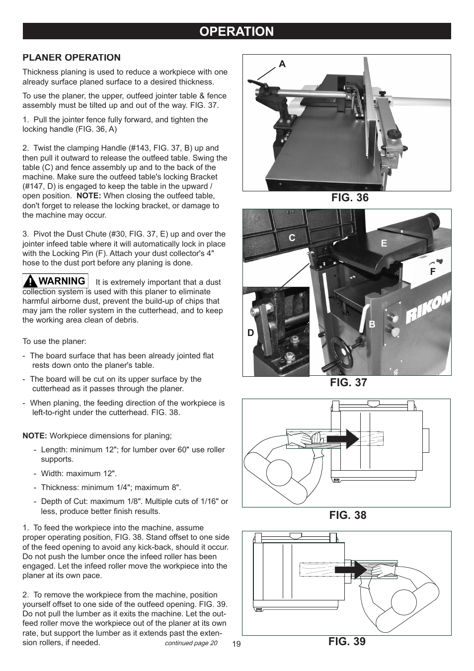 Operation, Fig. 36 fig. 37, Fig. 38 fig. 39 | RIKON Power Tools 25-200H User Manual | Page 19 / 36