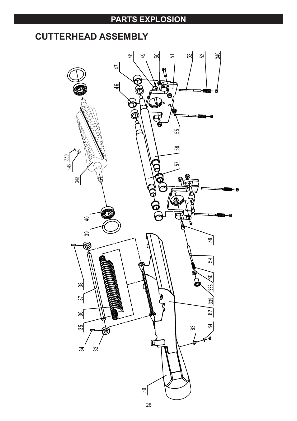 Cutterhead assembly, Parts explosion | RIKON Power Tools 25-200H User Manual | Page 28 / 36