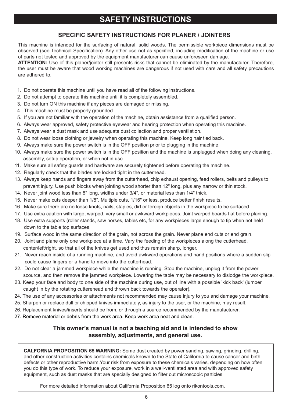 Safety instructions | RIKON Power Tools 25-200H User Manual | Page 6 / 36