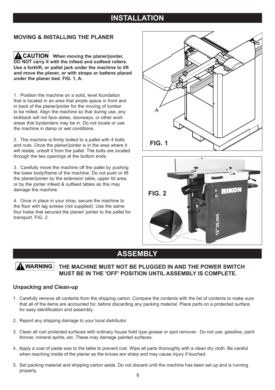 Installation, Assembly, Fig. 2 | Fig. 1 | RIKON Power Tools 25-200H User Manual | Page 8 / 36