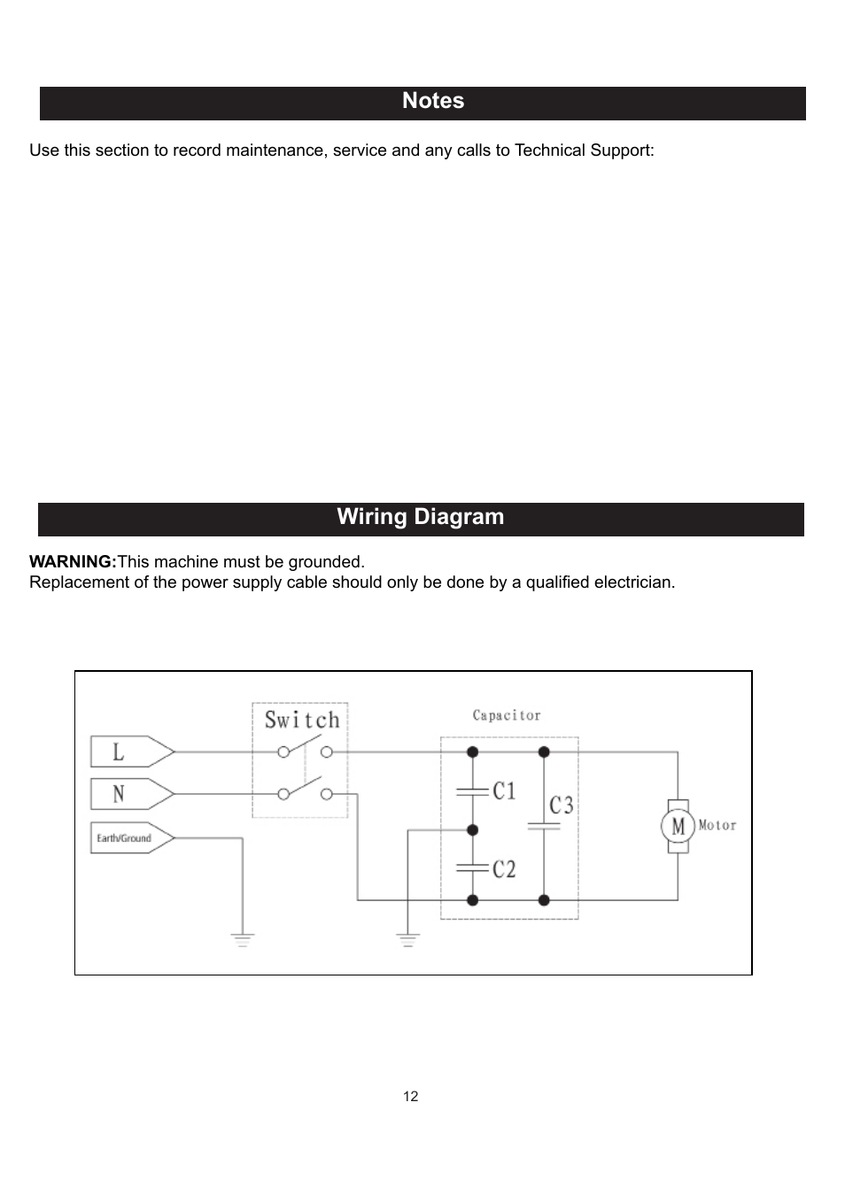 Wiring diagram | RIKON Power Tools 30-100 User Manual | Page 12 / 24