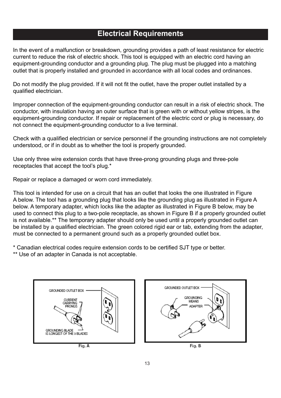 Electrical requirements | RIKON Power Tools 30-100 User Manual | Page 13 / 24