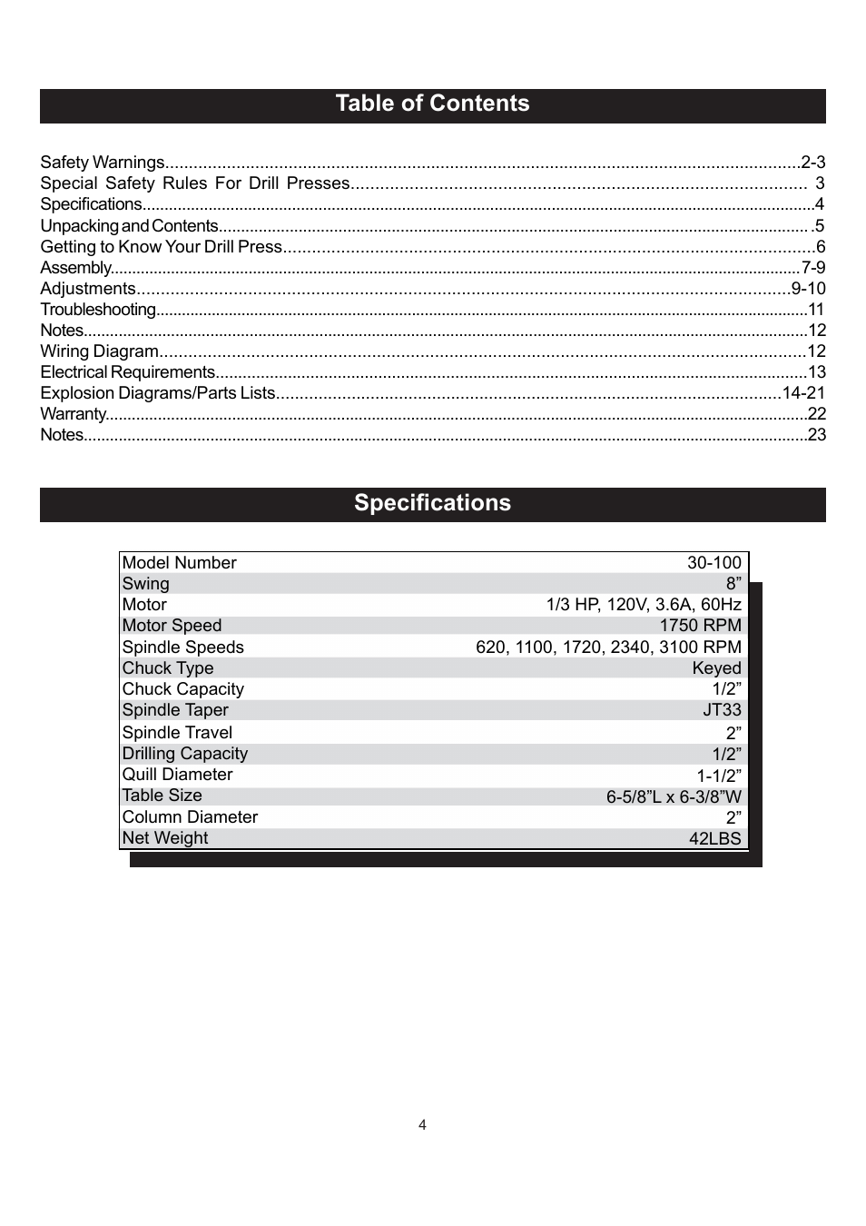 RIKON Power Tools 30-100 User Manual | Page 4 / 24