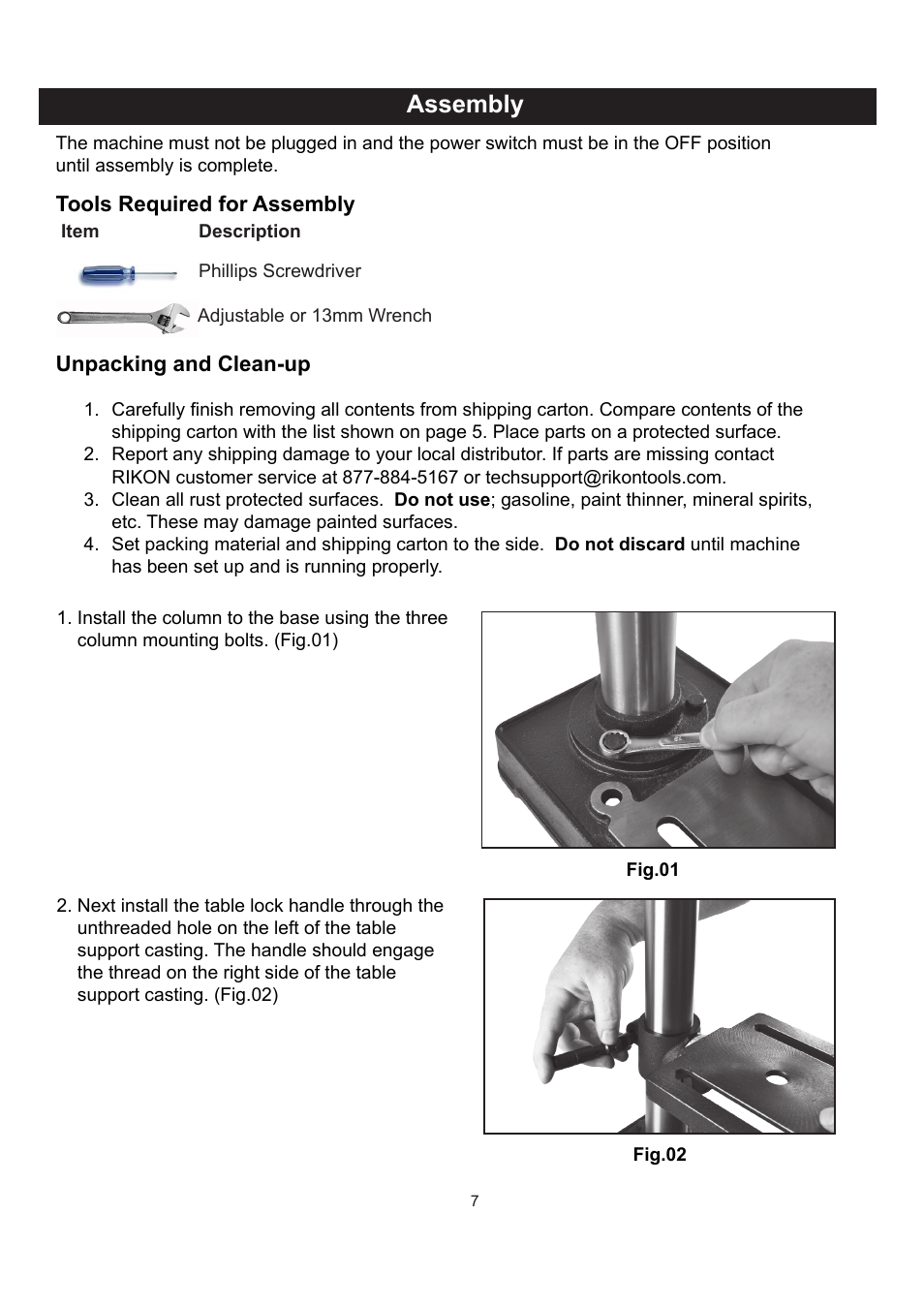 Assembly | RIKON Power Tools 30-100 User Manual | Page 7 / 24