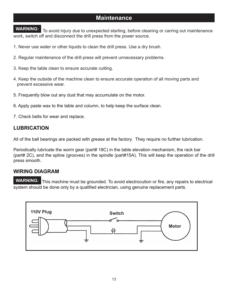 Maintenance | RIKON Power Tools 30-120 User Manual | Page 13 / 20