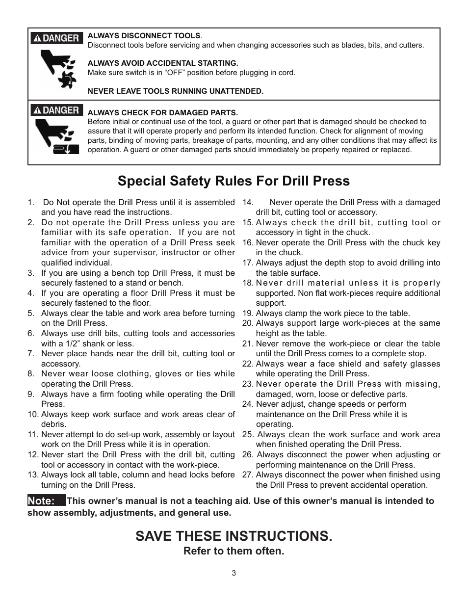 Refer to them often | RIKON Power Tools 30-120 User Manual | Page 3 / 20