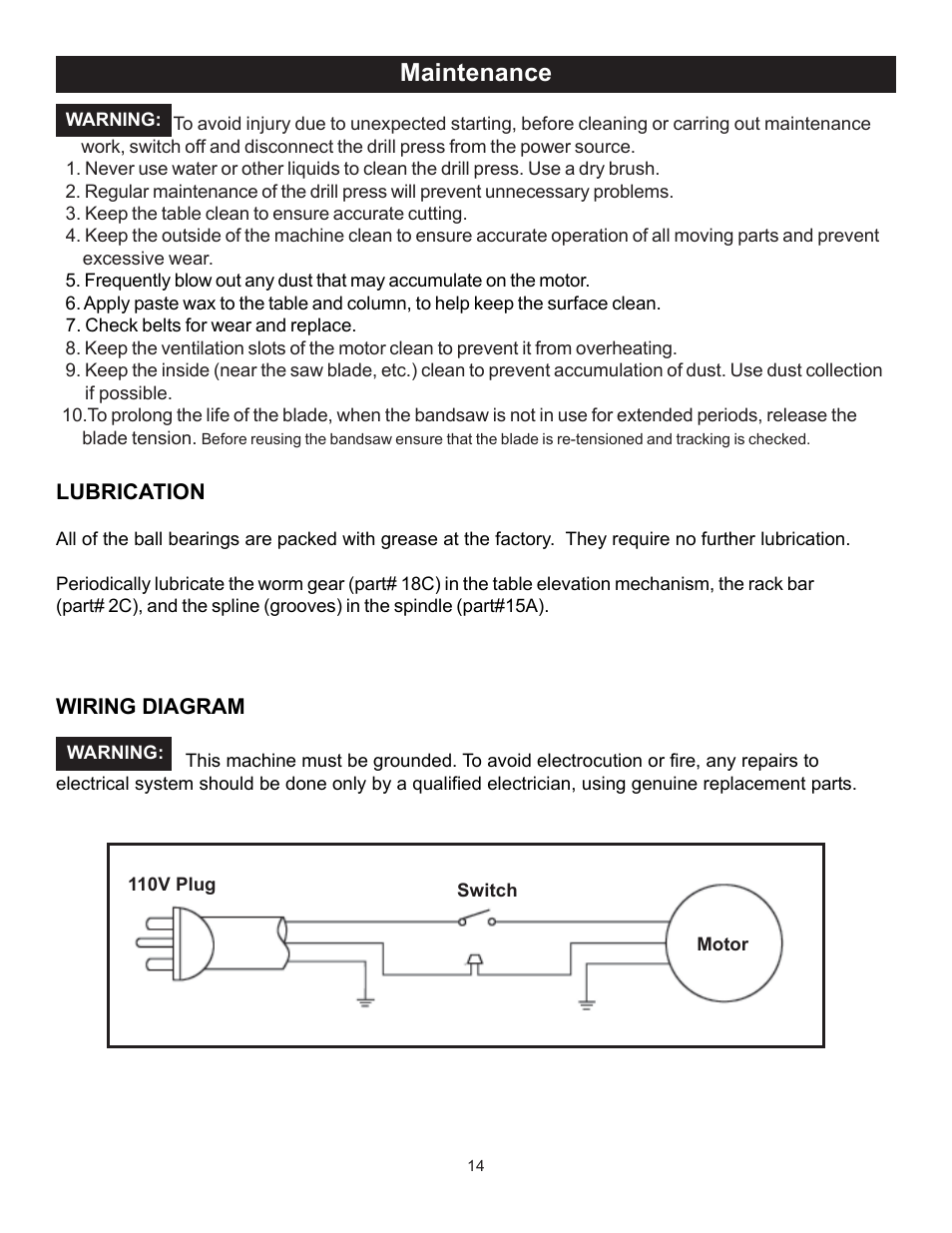 Maintenance | RIKON Power Tools 30-140 User Manual | Page 14 / 21