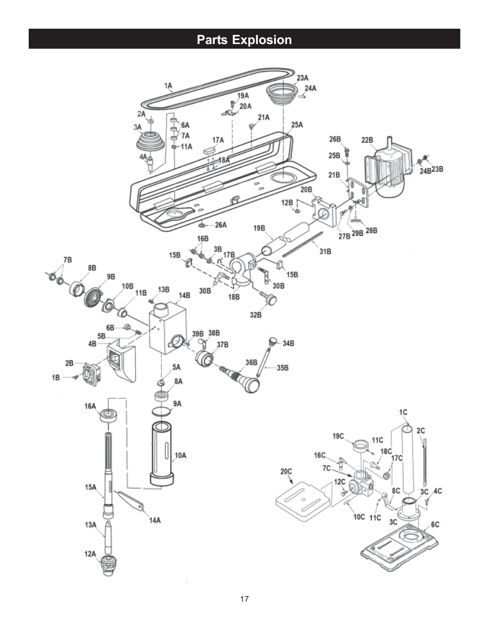 Parts explosion | RIKON Power Tools 30-140 User Manual | Page 17 / 21