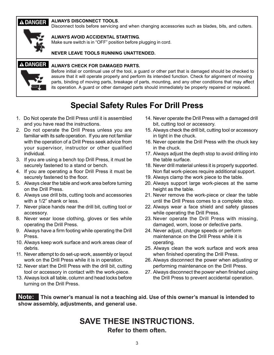 Refer to them often | RIKON Power Tools 30-140 User Manual | Page 3 / 21