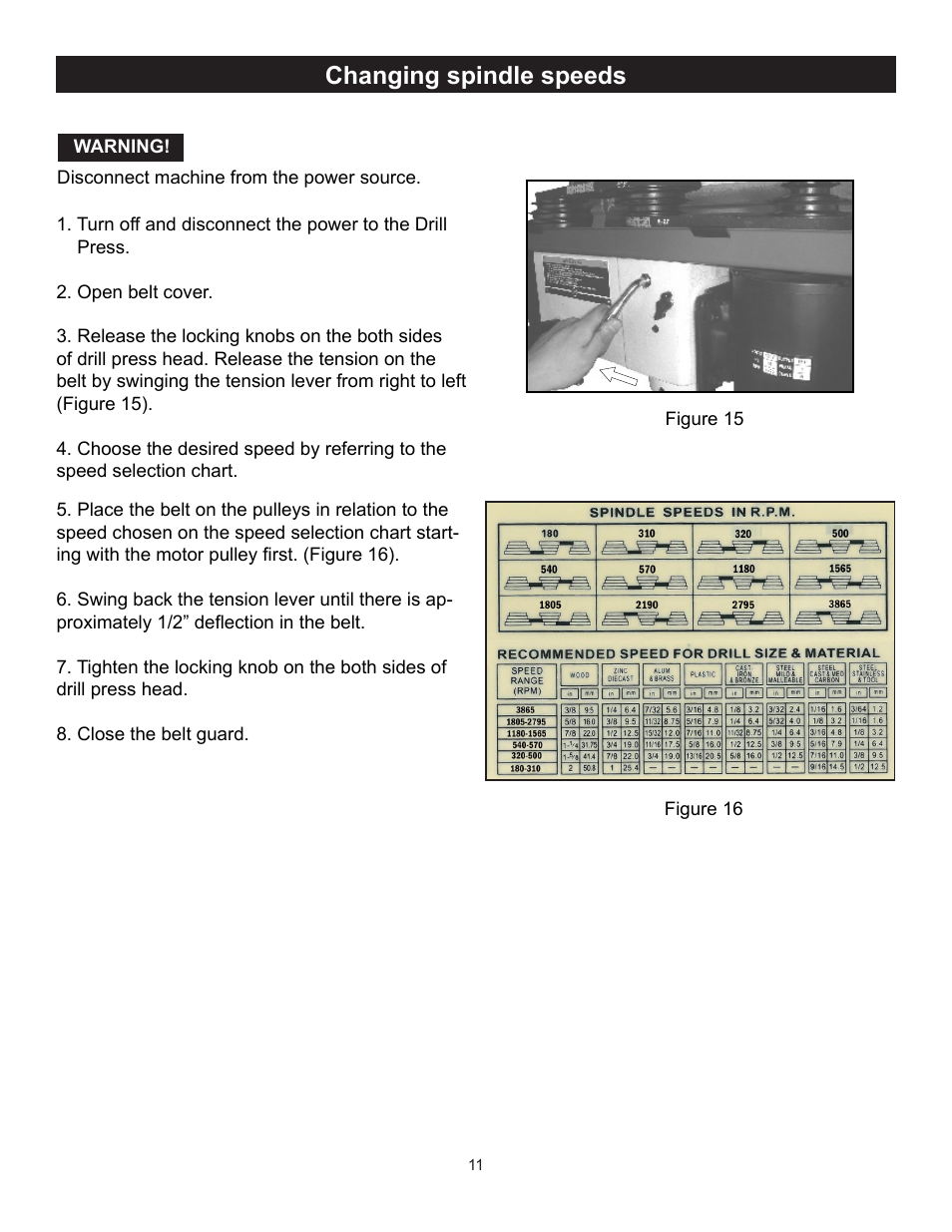 Changing spindle speeds | RIKON Power Tools 30-240 User Manual | Page 11 / 22