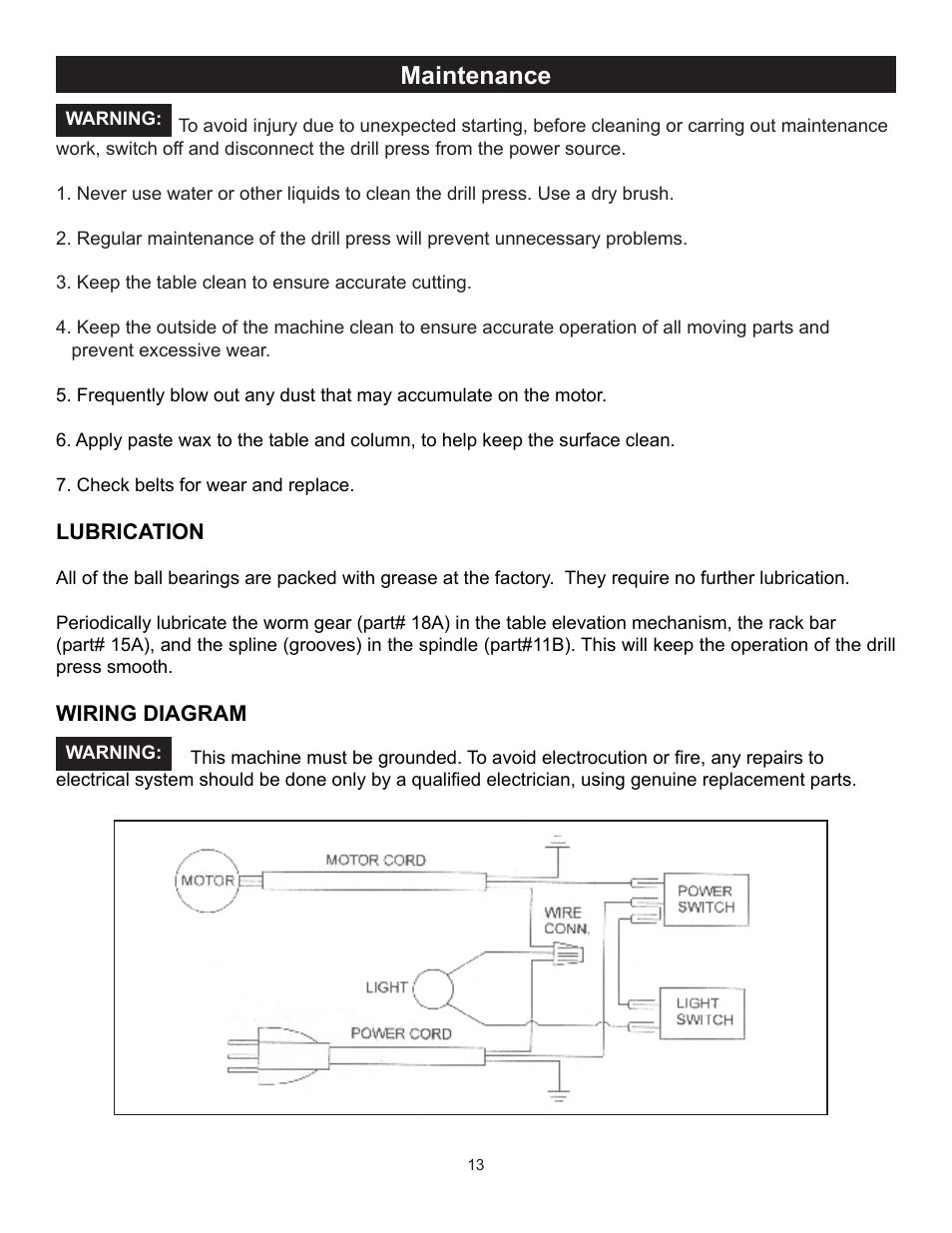 Maintenance | RIKON Power Tools 30-240 User Manual | Page 13 / 22