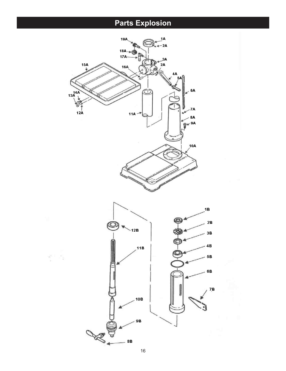 Parts explosion | RIKON Power Tools 30-240 User Manual | Page 16 / 22