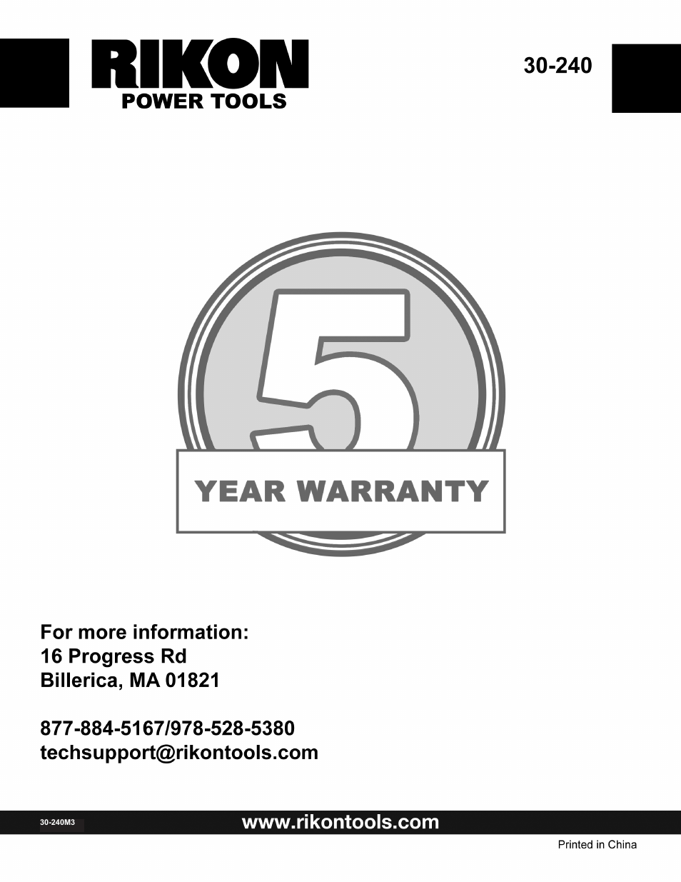 RIKON Power Tools 30-240 User Manual | Page 22 / 22