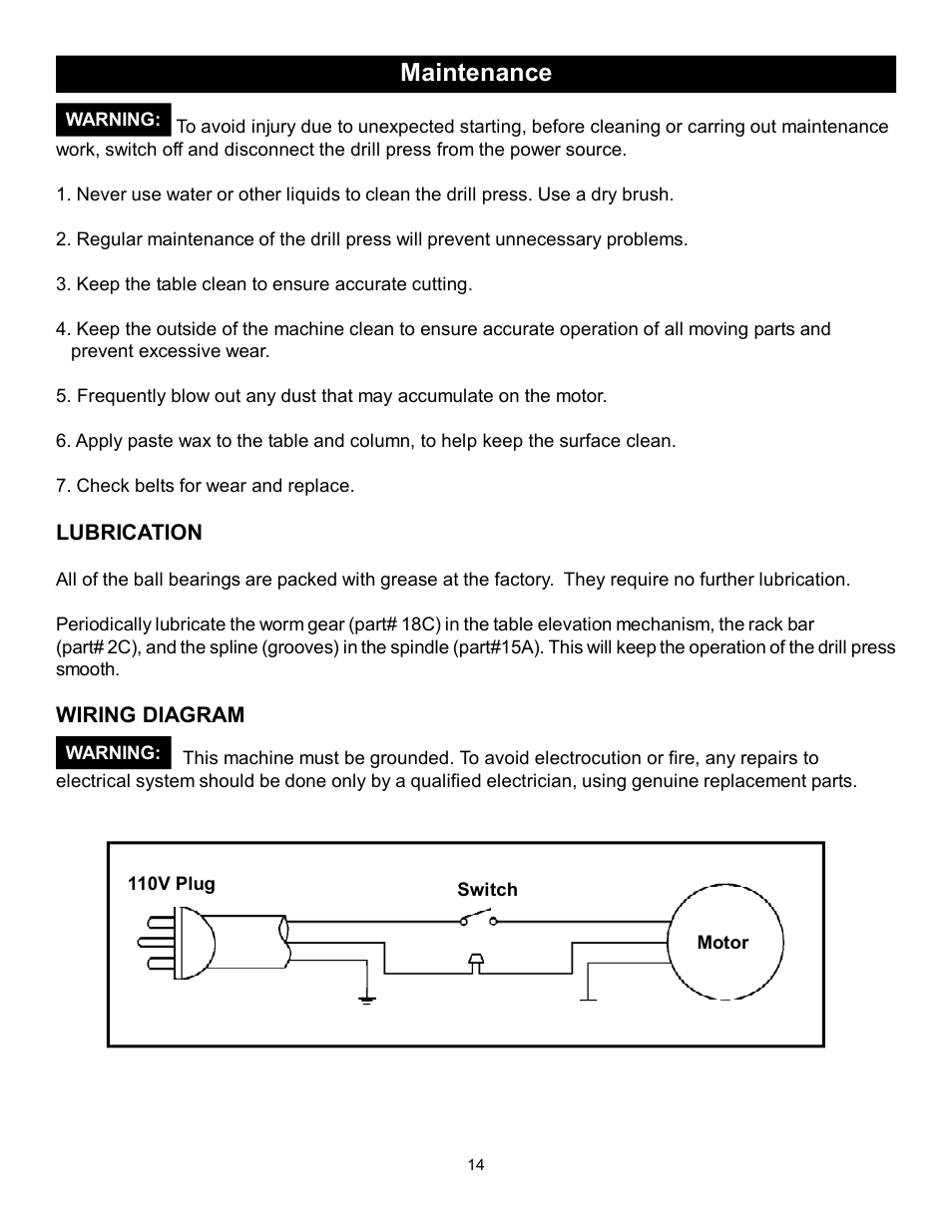 Maintenance | RIKON Power Tools 30-251 User Manual | Page 14 / 21
