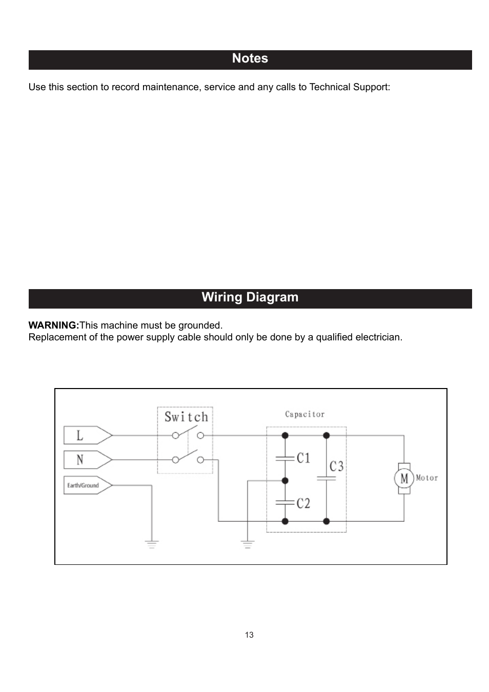 Wiring diagram | RIKON Power Tools 34-250 User Manual | Page 13 / 18