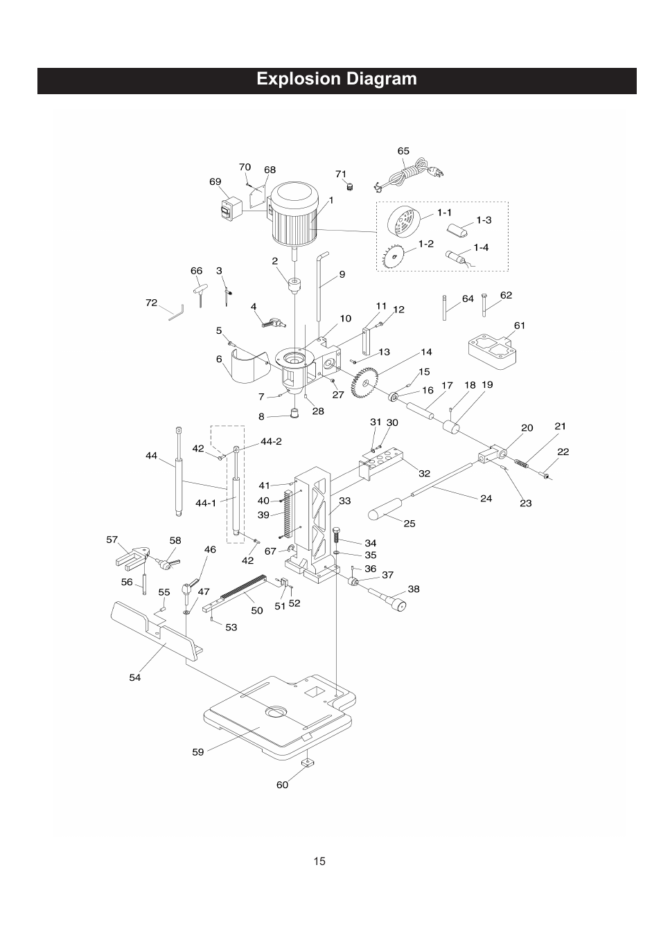 Explosion diagram | RIKON Power Tools 34-250 User Manual | Page 15 / 18