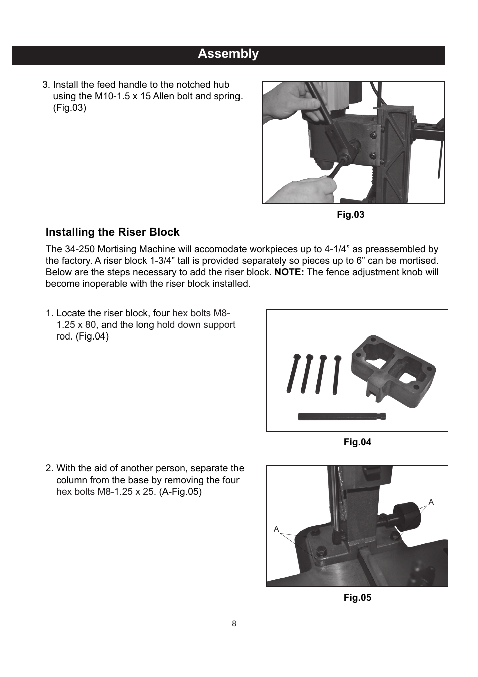 Assembly | RIKON Power Tools 34-250 User Manual | Page 8 / 18