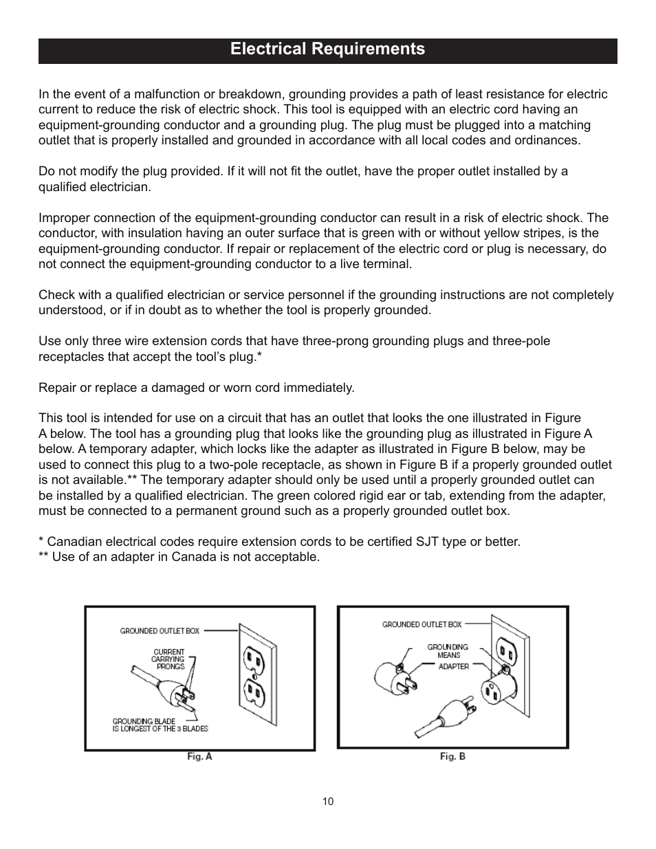 Electrical requirements | RIKON Power Tools 50-112 User Manual | Page 10 / 18