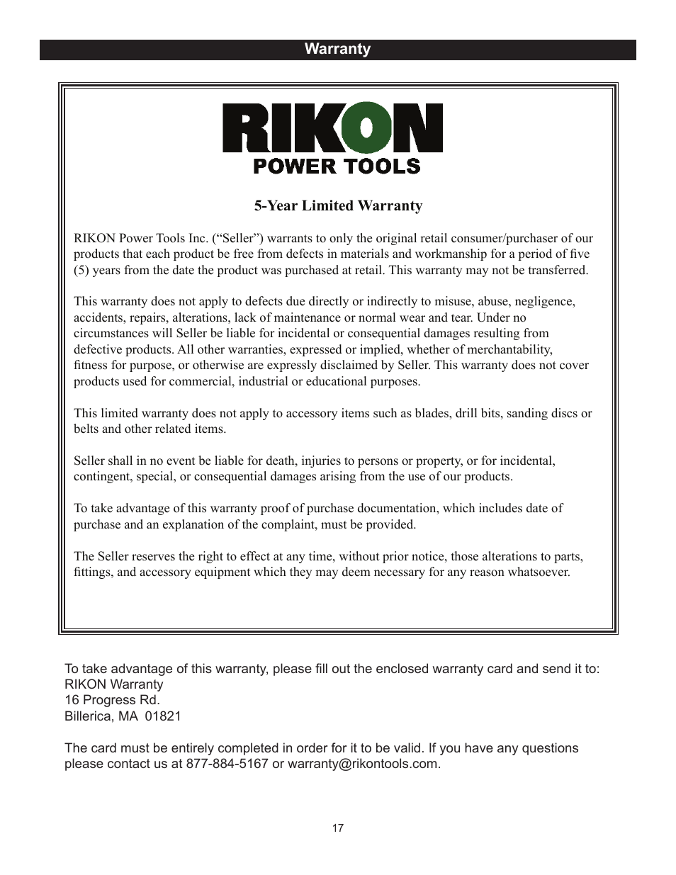 RIKON Power Tools 50-112 User Manual | Page 17 / 18