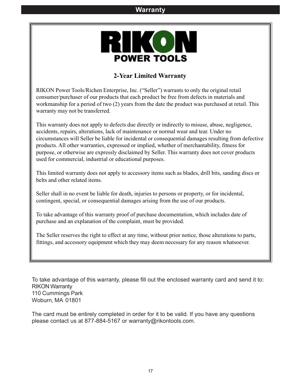 RIKON Power Tools 50-120 User Manual | Page 17 / 18