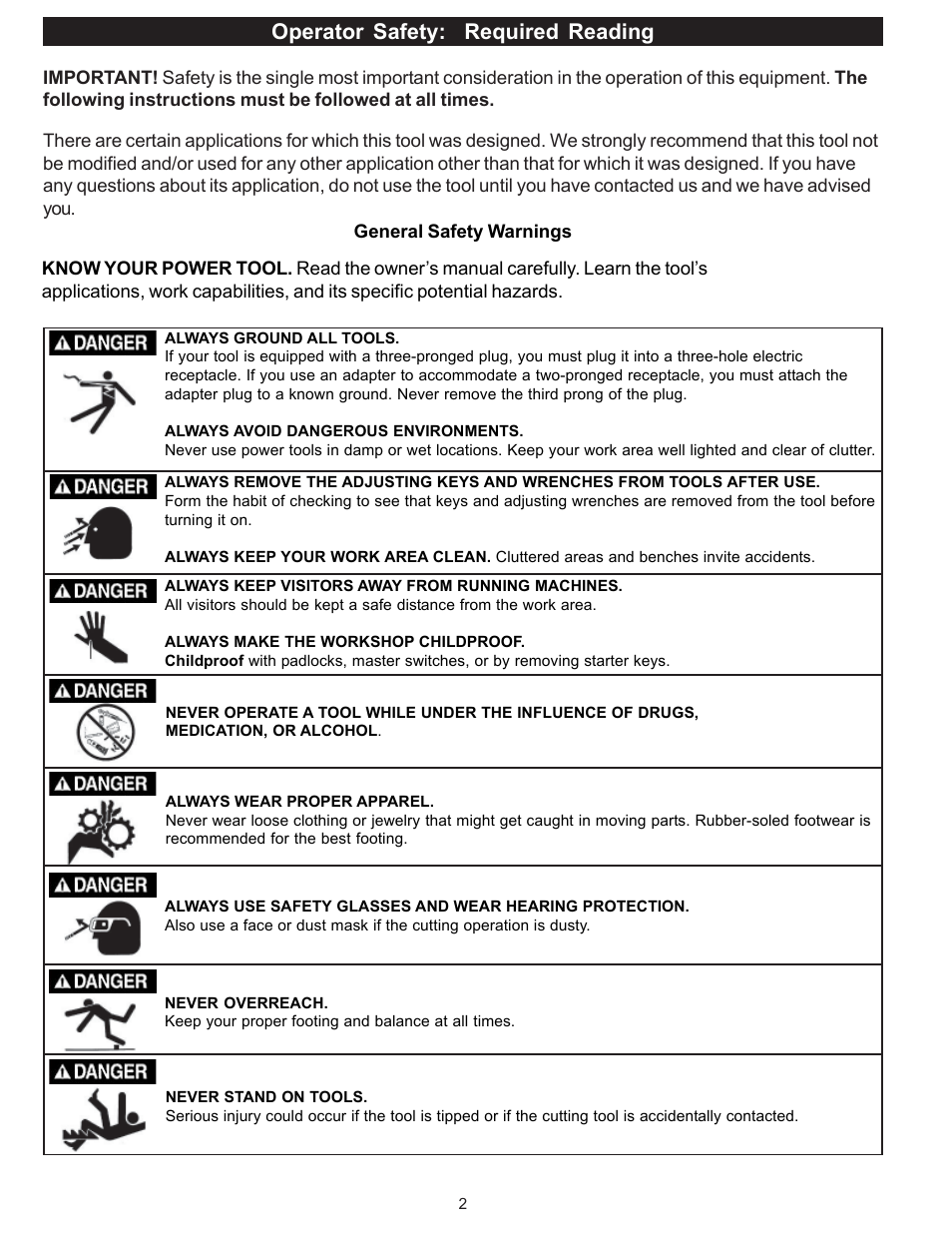 Operator safety: required reading | RIKON Power Tools 50-120 User Manual | Page 2 / 18