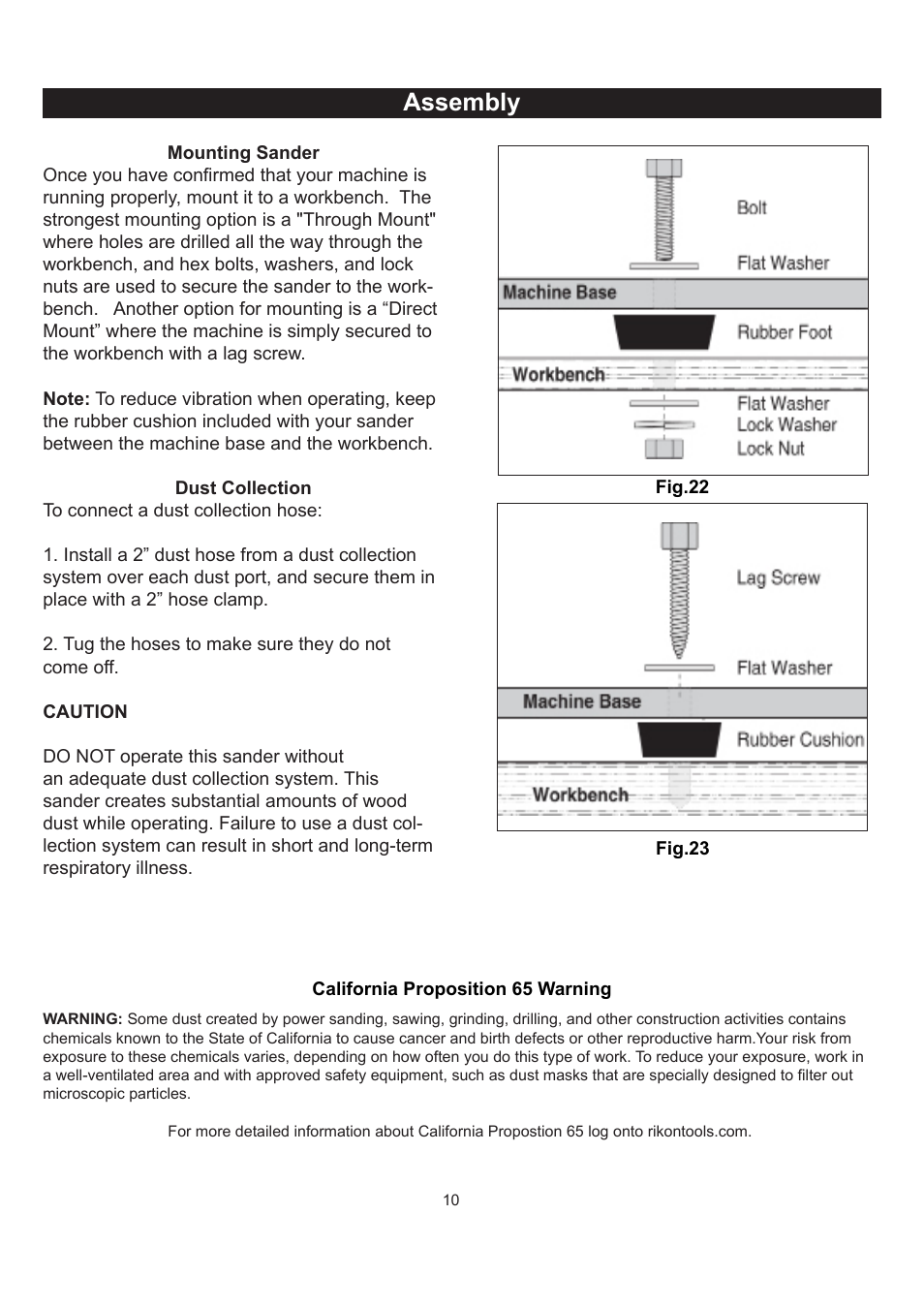 Assembly | RIKON Power Tools 50-142 User Manual | Page 10 / 24