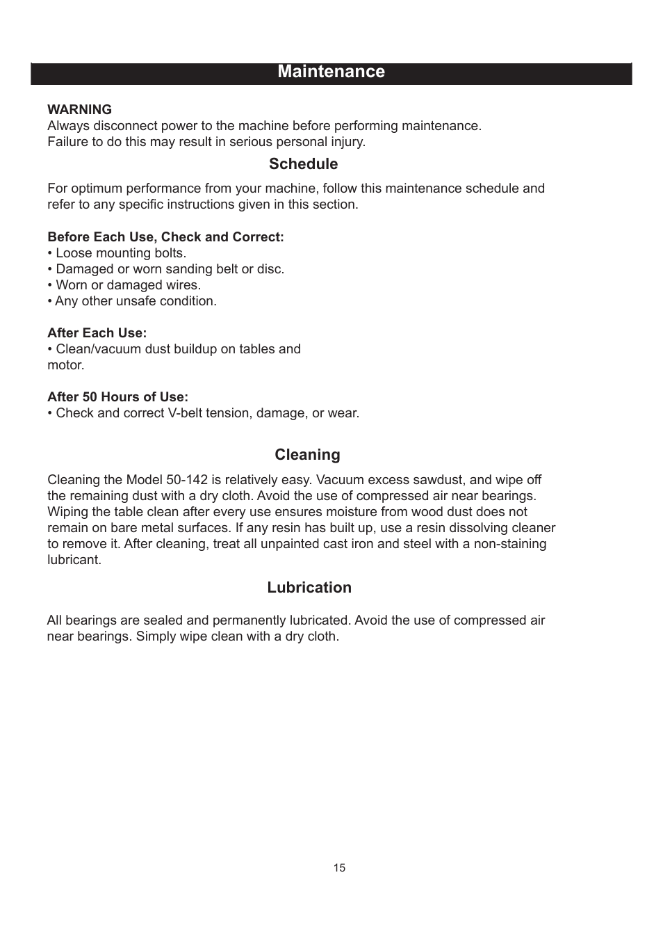 Maintenance | RIKON Power Tools 50-142 User Manual | Page 15 / 24